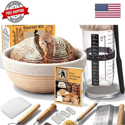 Sourdough Starter Kit for Beginners   9  Banneton Bread Proofing Basket with ...