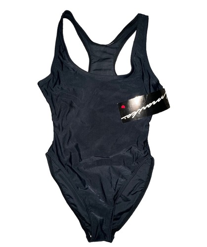 VTG M Marika Bodysuit Leotard Workout Dance Black High Leg Shiny Jazzercize NEW
