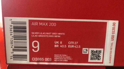 Nike Air Max 200 CI3865 003 Silver Lilac/Vast Grey-White New Men's Size 9 - Picture 9 of 9