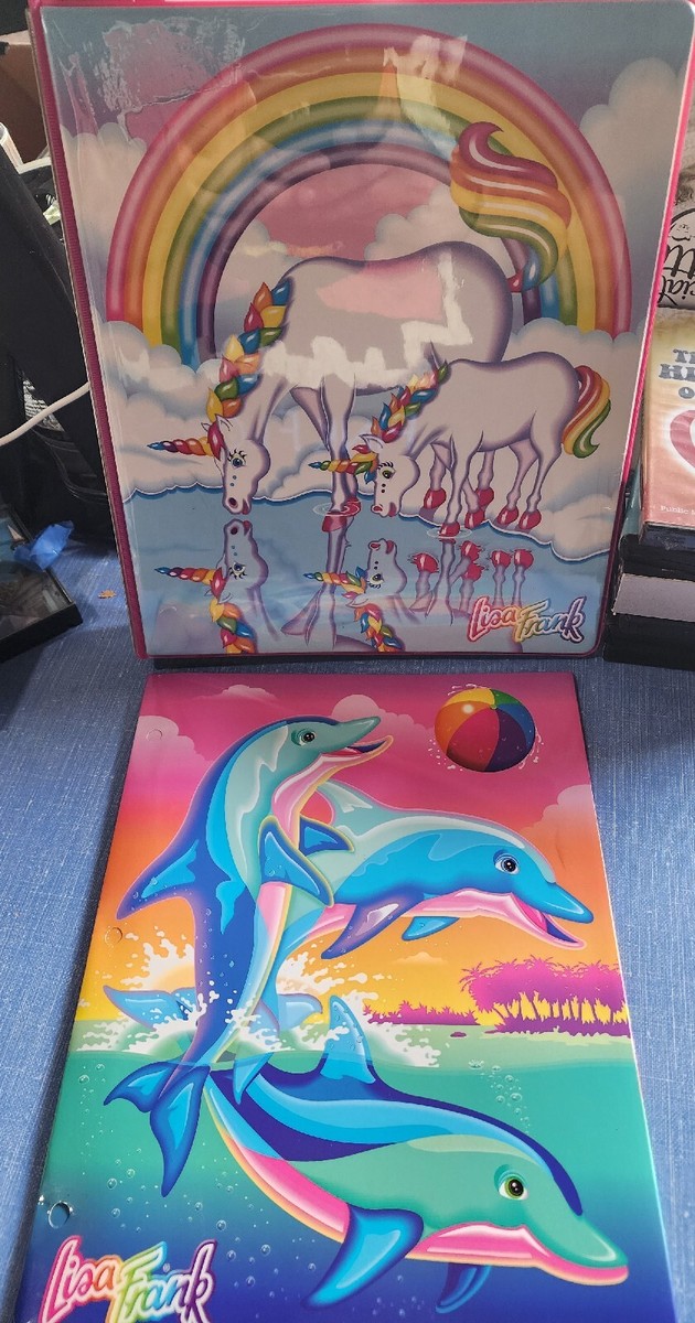 Lisa Frank Unicorn Rainbow Binder, Dolphin & Ed Hardy Folder Lot