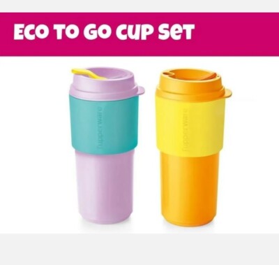  Tupperware New 16oz Eco To Go Cups 2PC Set! Dream&Papaya Click On Sleeve