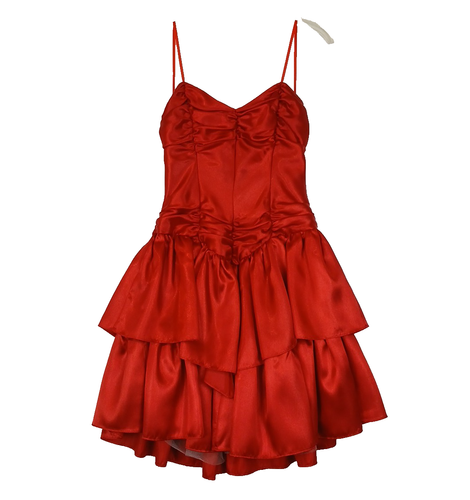 Vintage 80's Red Corset Prom Formal Dress Size 5 Ruffles Straps Party Cocktails - Picture 2 of 14