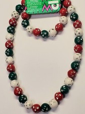 Claire's Girls Christmas Red Green White Beaded Sparkly Necklace  Bracelet Set