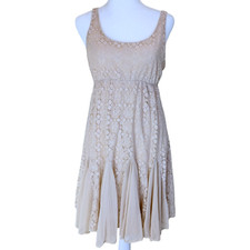 Dusty Pale Pink Coquette Whimsical Lace pleated Boat neck Ballerina Dress M