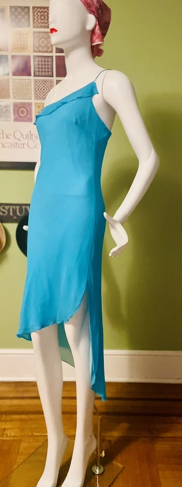 Vestido de fiesta vintage años 90 Y2K Express 💯 SILK Faerie Diva Disco A simétrico ML Foto 4 de 4