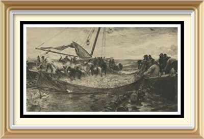 120+ Jahre alter antiker Originaldruck um 1901 PILCHARDS von CHARLES NAPIER HEMY