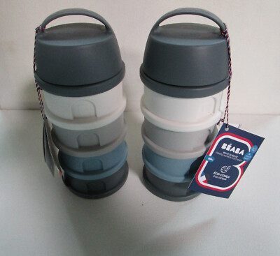 Beaba-Milchpulver-Dosierbox-4 stapelbare Fächer-330 ml-Grau/Blau- 1 x Set(2 St.)