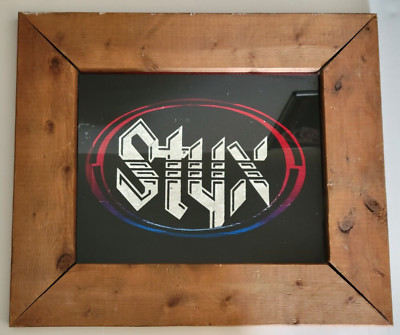 STYX Carnival Glass Mirror Foil Rock Band Music Wood Frame VTG 12
