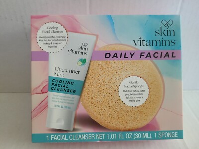 Skin Vitamins Daily KIT Facial Cucumber Mint CLEANSER 30 ML & Gentle Sponge 