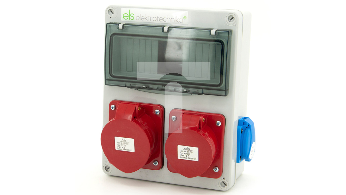 Construction switchboard 32A/5 + 16A/5 + 2*GS 230V, wall-mounted housing, /T2UK