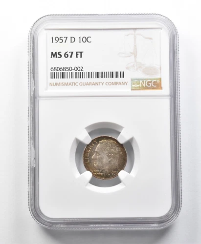 1957-D Roosevelt Dime MS67 FT NGC Beautifully Toned *8653