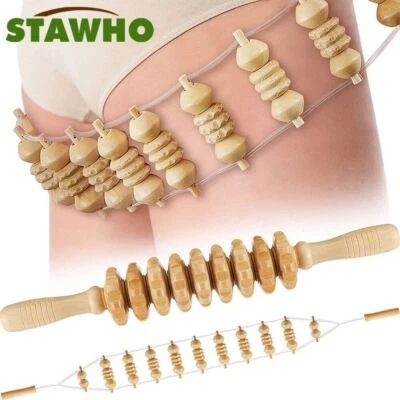 Wooden Back Massage Roller Rope Wood Therapy Massage Tools , 9-wheel Massager - Image 1 of 4