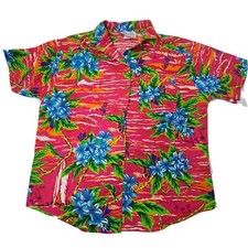 Vintage Beverly Hills Blues Size Medium Hawaiian Flower Aloha Shirt Made in USA
