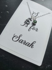 Children's Initial Birthstone Necklace - 16 Inch .925 Sterling Silver Necklace