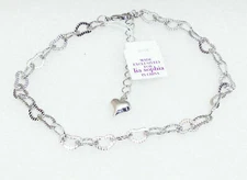 NEW Lia Sophia LOVE STORY Ankle Bracelet, Hearts, Silver Tone, Adjusts to 11.5"