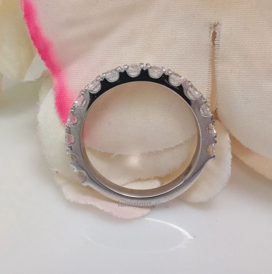 2.50 MM Colorless Round Cut CZ Half Eternity Ring Band 14K Solid White Gold Band - Image 3 of 4