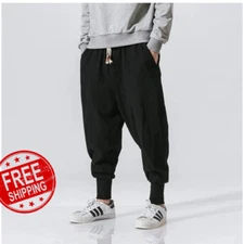 Men's Japanese NEW Sweat Pants Casual Cotton Linen Stretch Elastic Trousers 2025