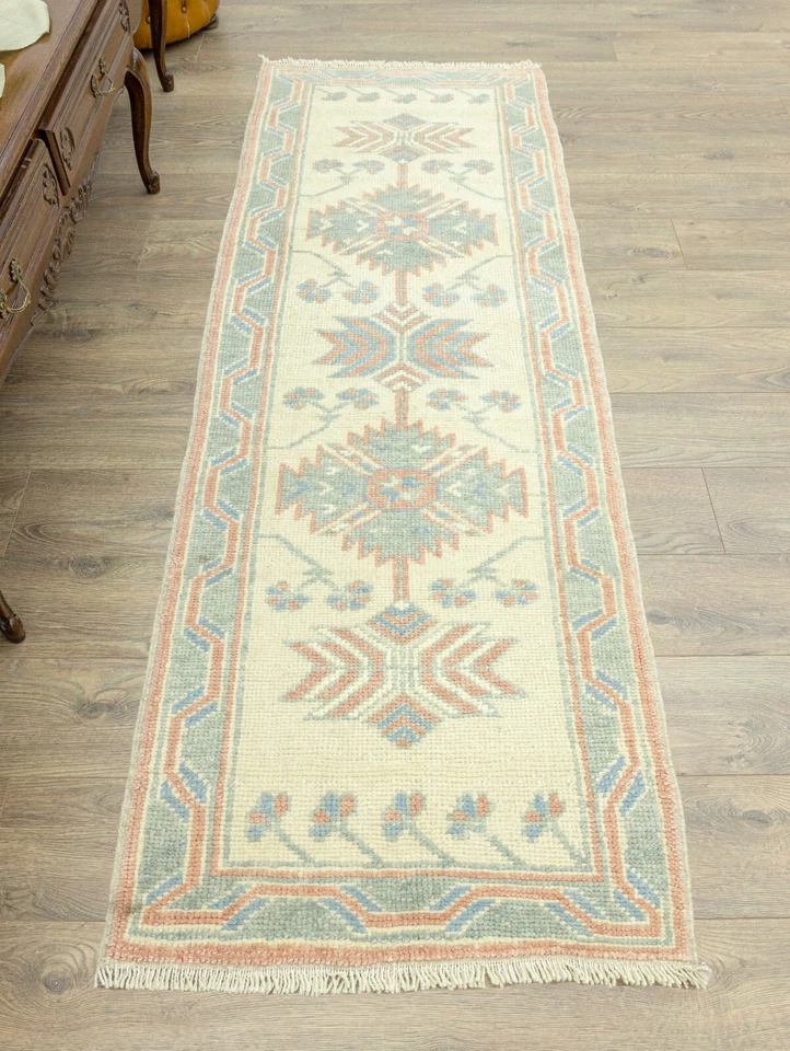 Alfombra de cocina moderna Oushak anudada a mano corredor delgado 2,3 x 6,7 pies pasillo turco Foto 4 de 4