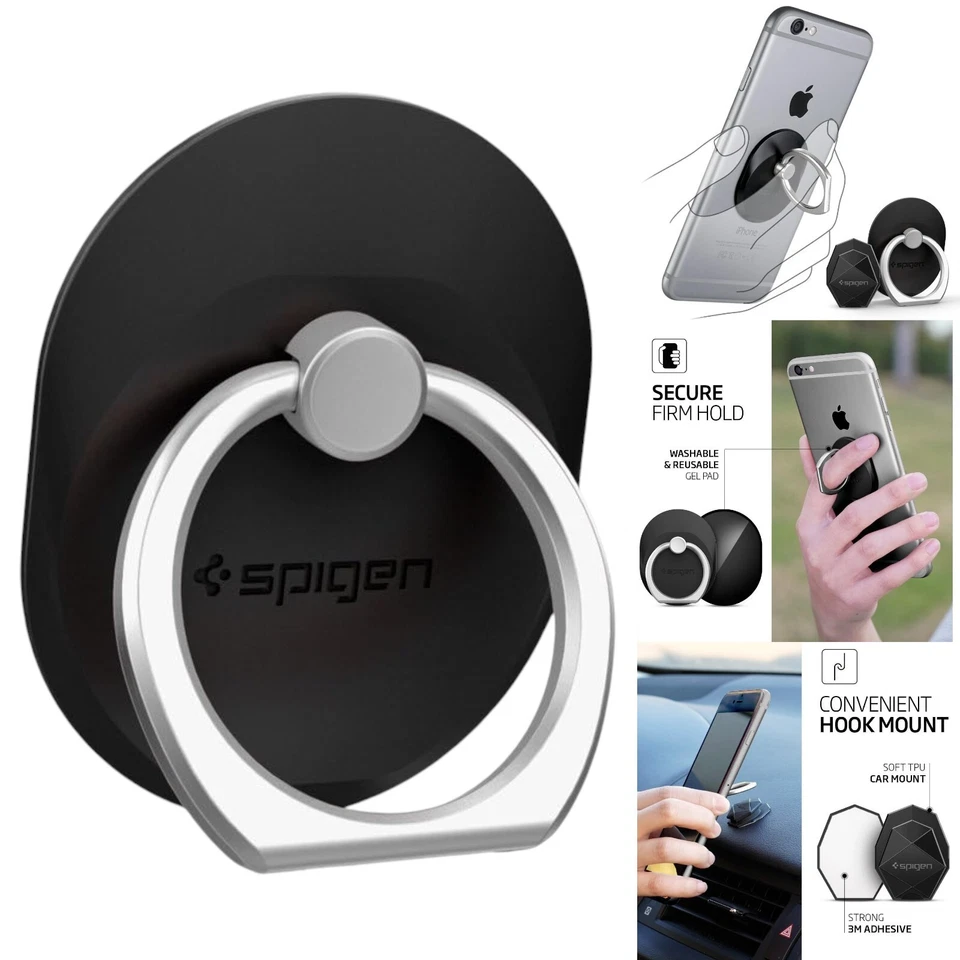 Spigen Ring Holder Finger Grip Stand Rotates 360° + Car Mount For Phones Tablets - Image 2 of 4