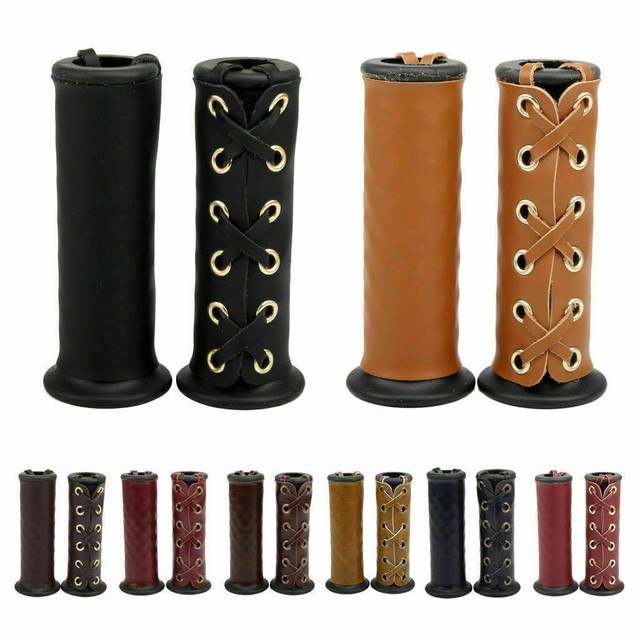 Pair Leather Motorcycle Handlebars Hand Grip Covers Retro Universal for