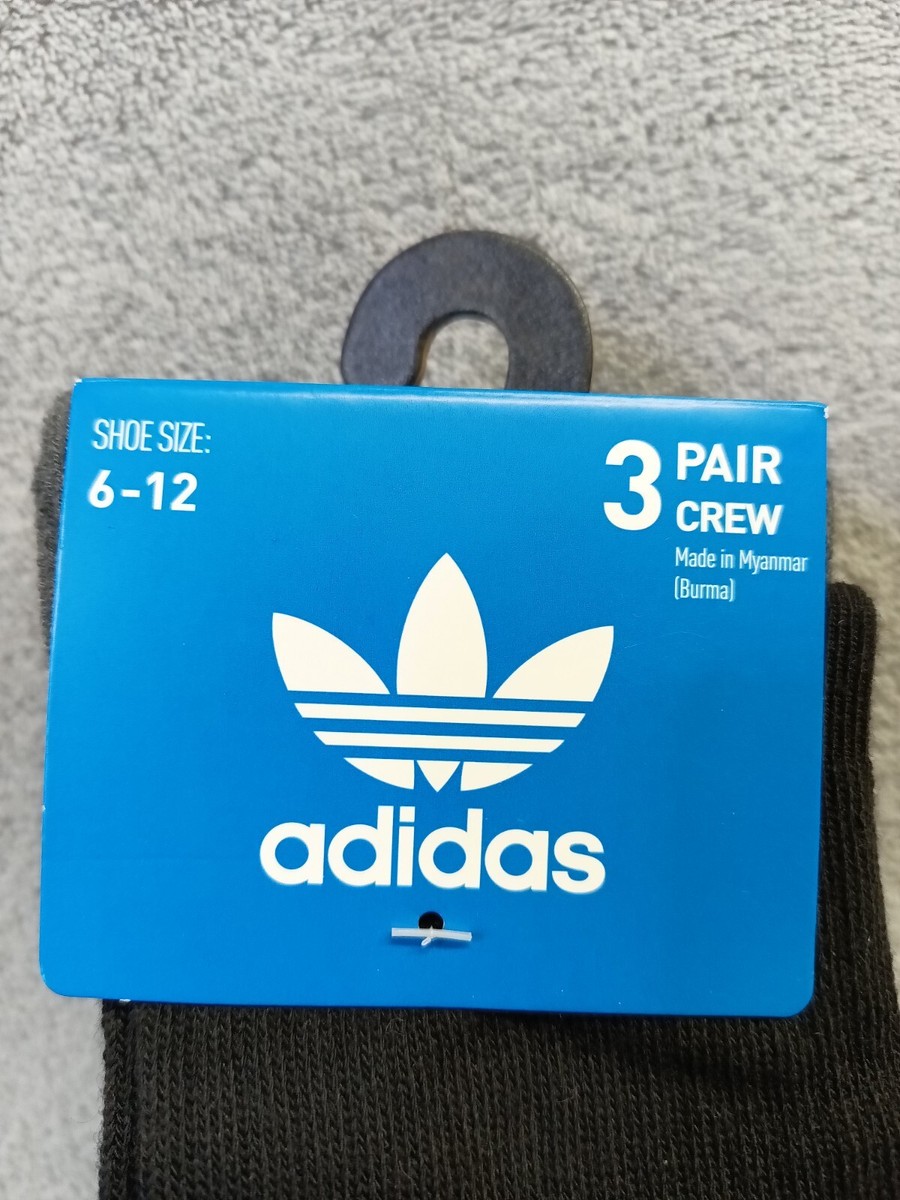 Adidas Crew Socks Bold Logo Cushioned 3 Pack One Size (6-12) Black