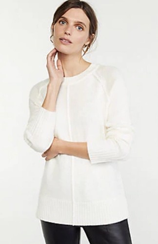 Winter White Seamed Tunic Sweater Sz 