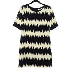 Lucy Paris Short sleeve Zig Zag black cream above knee Shift career Dress size M