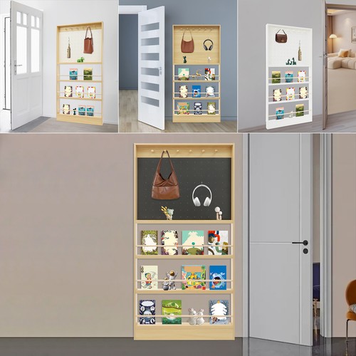 Libreria dietro porta libreria per bambini con armadio portaoggetti a pegboard per giocattoli e libri - Foto 6 di 52