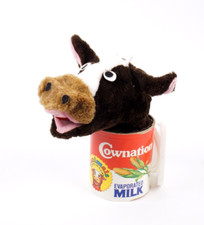 Creata Canimals Puppet In A Can Cownation 1983 leche evaporada nuevo stock antiguo