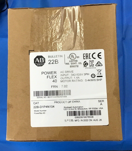 Variateur AC Allen-Bradley PowerFlex 40P 0.4 KW (0.5 HP) - Neuf En Boîte, Référence 22D-D1P4N104
