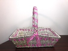 Love Pink Gift Basket W Handle Easter Valentines Kids Present Flower 14x10x12