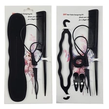 2SET Hair Styling Tools Bun Maker Topsy Tail Hair Braid Donut Comb DIY-Assorted 