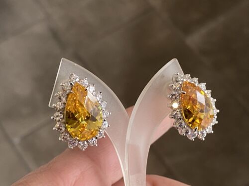 Charles Winston Sterling Silver Canary & White CZ Omega Back Earrings & Ring Set - Picture 3 of 19
