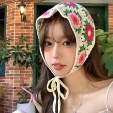 Lovely Crochet Bandana Knitted Hair Kerchief Tie Back Headwrap Flower Pattern