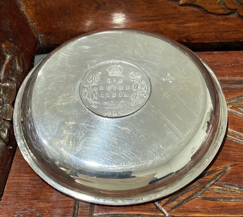 Edwardian Sterling silver Dish With Coin Insert King Edward VII Rupee Coin Dish - Picture 12 of 16