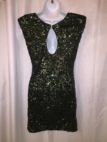 pre-loved ALICE & OLIVIA size SMALL deep green CLUSTER SEQUINNED DRESS $495 - Picture 7 of 13