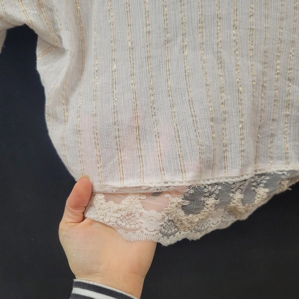 Free People 女式透明金属波西米亚上衣 S 码奶油色蕾丝刺绣吉普赛人 — 第 4/4 张图片