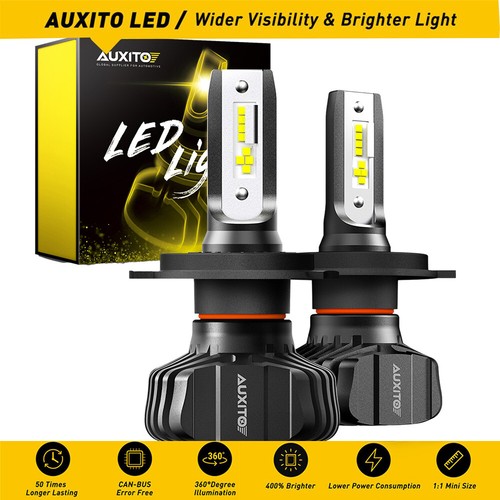 AUXTO H4 9003 Super Whte LED Headlght Kt Bulbs Canbus Hgh Low Beam
