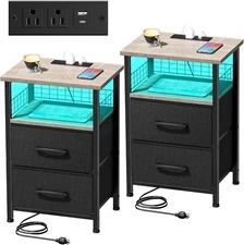 Nightstands Set of 2 with Charging Station, Night Stand with 20 Colors LED Light
