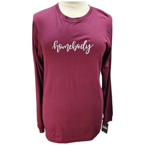 NWT Bella Canvas Jersey T Shirt Womens LARGE Long Sleeve "Homebody" Burgundy NEW