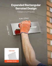 Tile Tools Stainless Steel Squared Notch Tile Trowel 10.9x4.4in Pro Grade