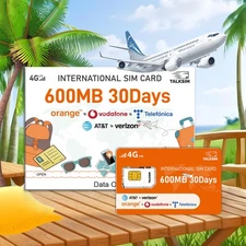 TALKSIM 600MB 30-Day Global SIM - 4G LTE Data for 51 Countries Worldwide