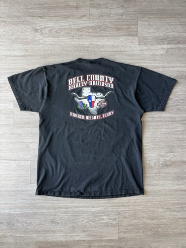 Vintage Harley Davidson Texas Dealer Chrome T Shirt XL Faded Black USA Y2K - Image 1