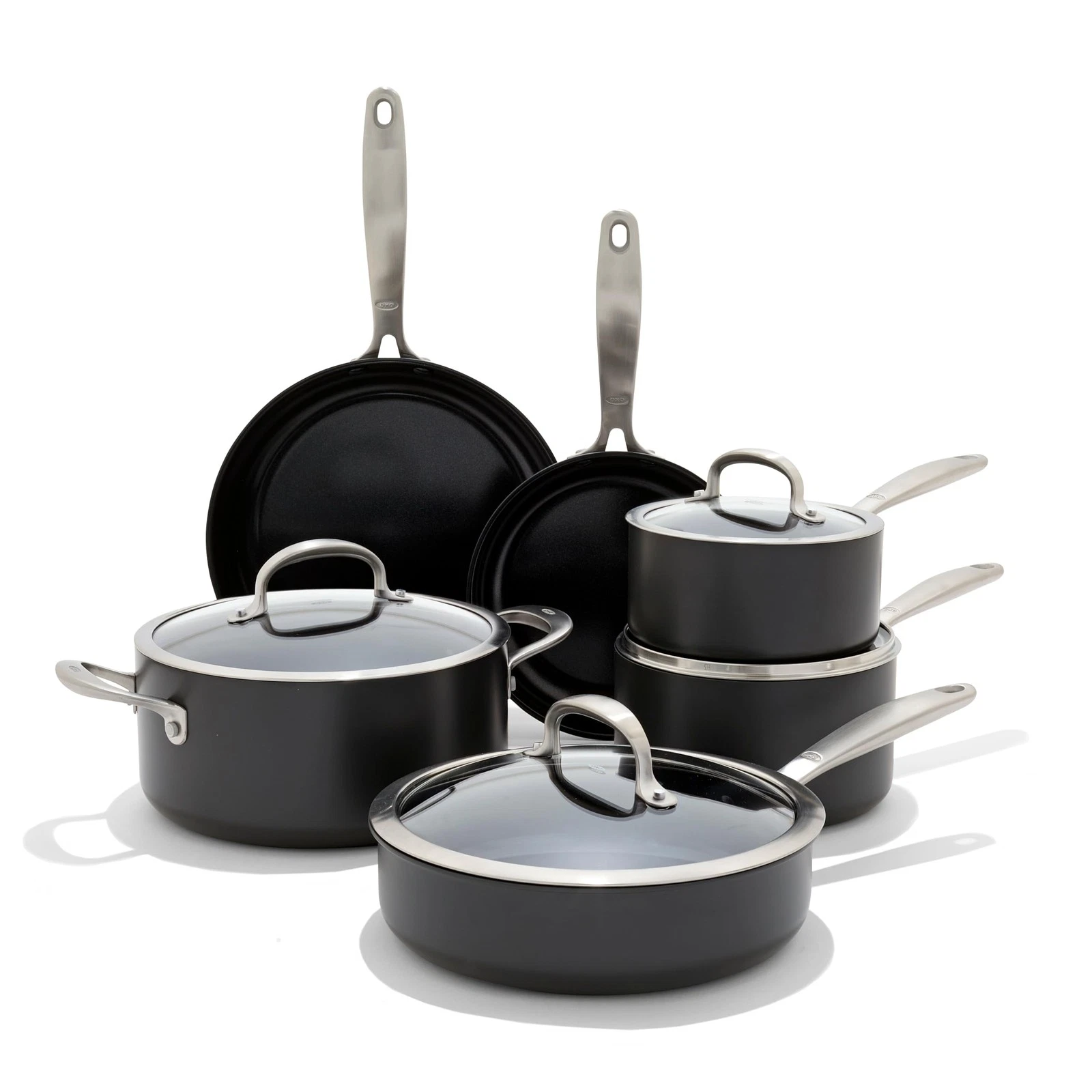 Cookware Set 10 Piece Hard Anodized Nonstick Stainless Steel OXO Black Enhanced