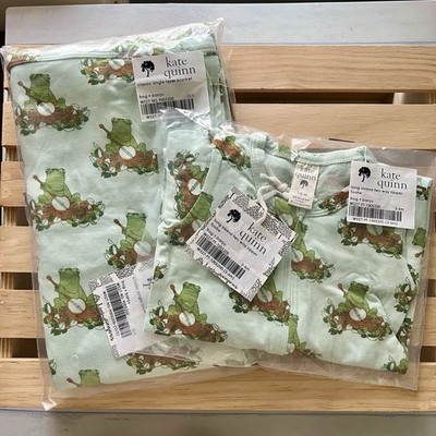 NIB Bundle Kate Quinn Single Layer Blanket 3-6m Two Way Zipper Footie Frog Banjo