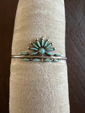 Sterling Silver & Turquoise Handmade Cuff by Native American Zuni Stamped EBH