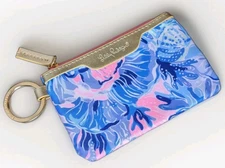 Lily Pulitzer Coin Purse ID Case Mini Wallet Shade Seeker Gold Trim Key Ring Zip