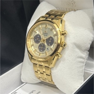Orient Chronograph Quartz Gold Tone Men's Wristwatch Analog Date Indicator