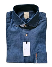 PAUL SMITH Formal Shirt Men 15.5 Collar Blue Cotton Blend Artist Stripe Detail