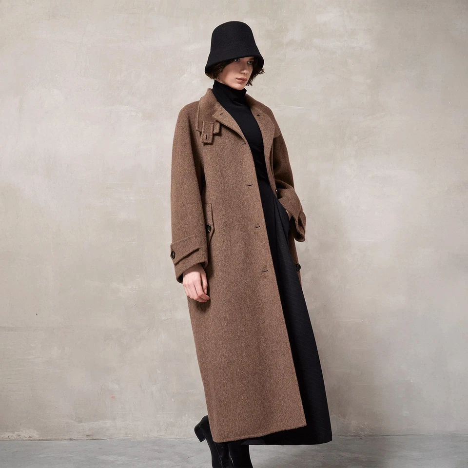 Winter New Wool Camel Higg Collar Woolen Coat Women's Single Button Long Jacket - Image 2 of 4